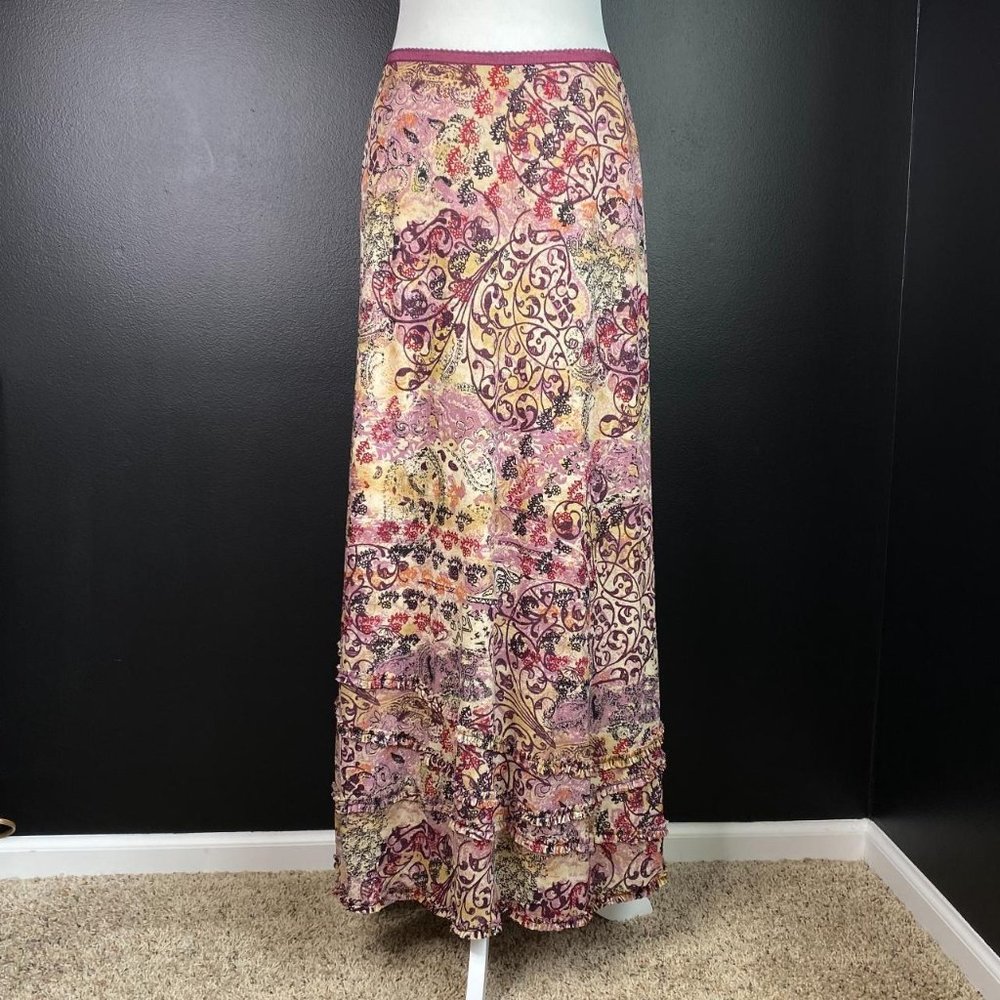 Witchy Paisley Light Grunge Ruffle Hem Maxi Skirt